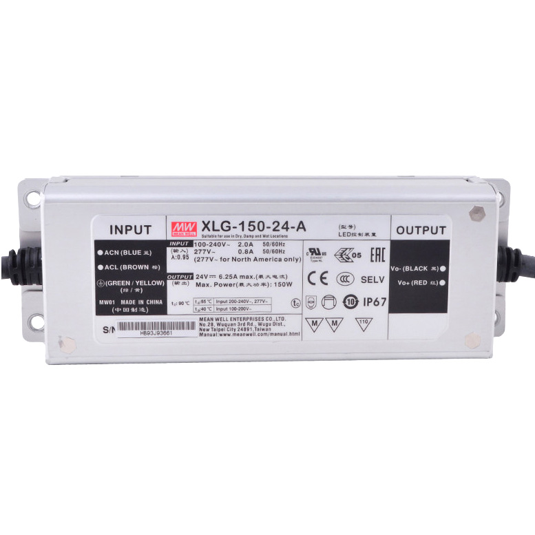 XLG-150-24-A 150Watt AC100-305V Input Voltage Mean Well High-Efficacy Waterproof DC12V UL-Listed LED Display Lighting Power Supply